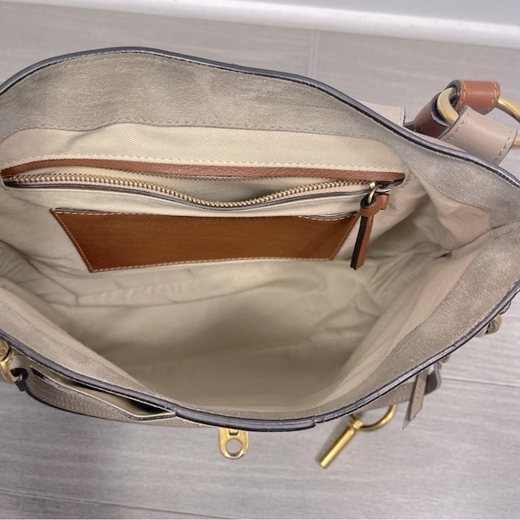 Chloe Lexa Crossbody Bag Suede Leather Medium Flap Key Taupe Beige Gray Boho - Picture 7 of 16